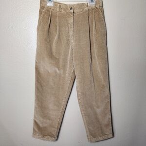 L.L. Bean Womens Petite Khaki Tan High Rise Pleated Corduroy Pants-Size 12P